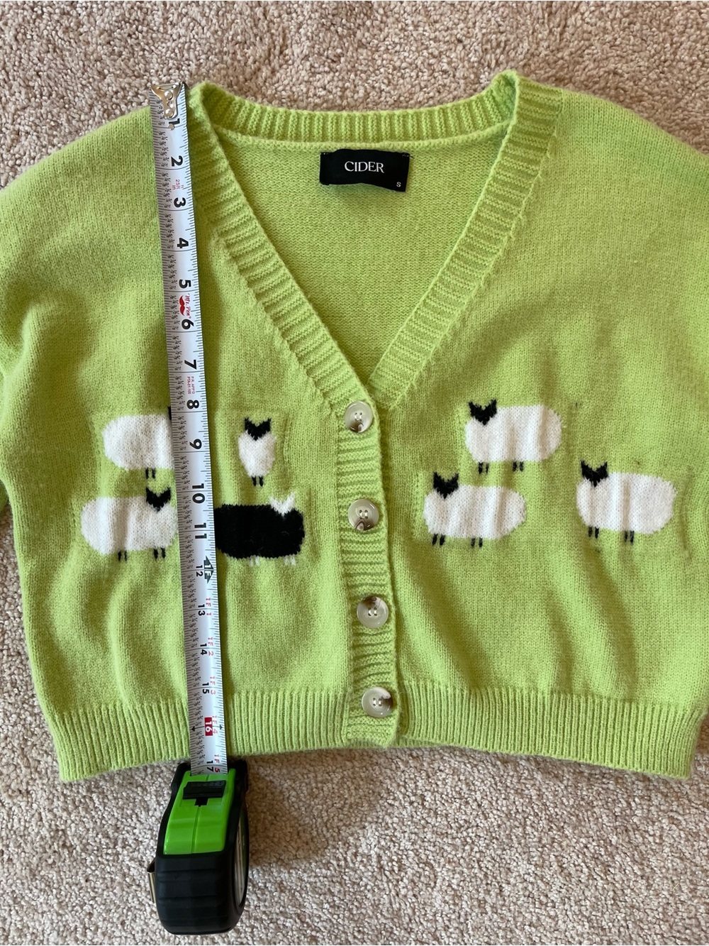 Cider V-Neck Lime Green Cardigan with Sheep - Picture 7 of 10